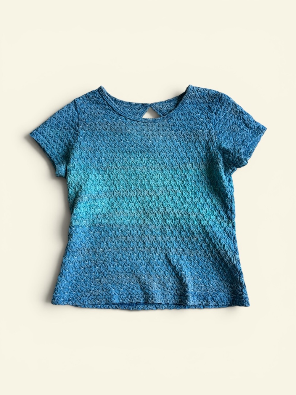 Vintage Y2K Blue Teal Ombre Popcorn Textured Knit Keyhole Back Top Women's Small